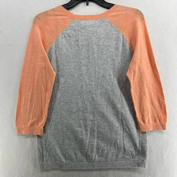 Banana Republic Top Women's Large Gray Orange Colorblock Crew Neck 3/4 Sleeves - Picture 2 of 11